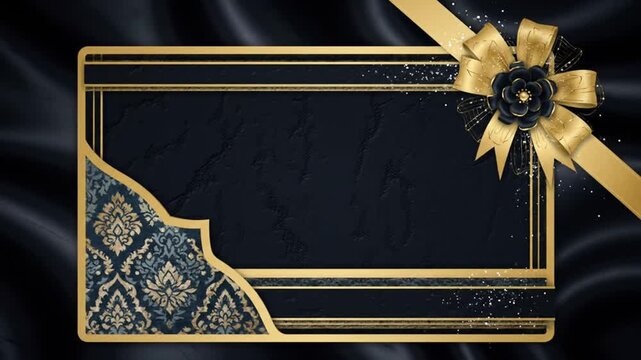 Elegant gift card template with gold bow on black background