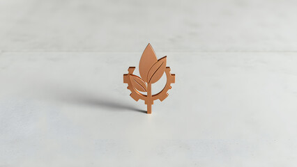 a metallic copper icon with leaf and gear isolated on white background 