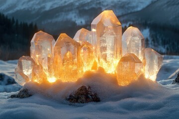 Crystal cluster sparkling in the snow.