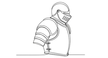 Line art illustration of a medieval knight in armor, showcasing detailed helmet and breastplate, emphasizing strength and valor in a minimalist design concept	