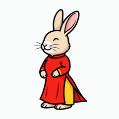 Cute Rabbit in Traditional Vietnamese Ao Dai Dress.
