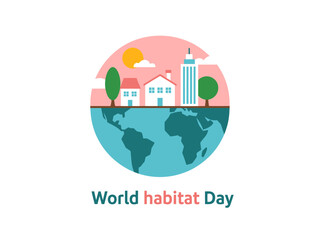 World Habitat Day Vector Illustration of Sustainable Living and Urban Development with Earth Globe Design