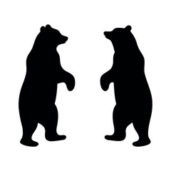 Two black bear silhouettes standing upright facing each other on white background