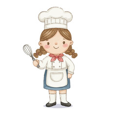 cute cartoon character girl chef iilustration