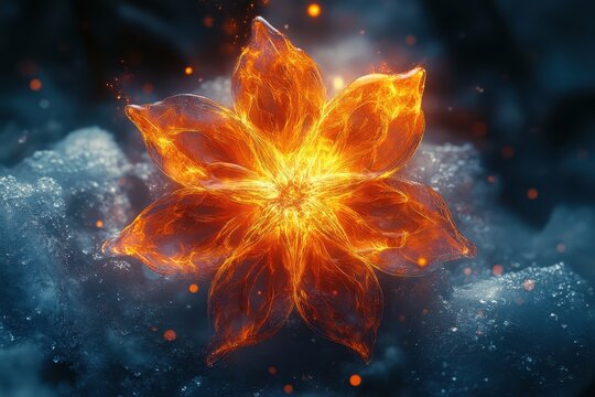 Fire flower in vibrant hues against a dark background in HD wallpapers.