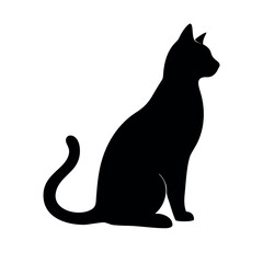 Elegant black cat silhouette sitting gracefully against a white background