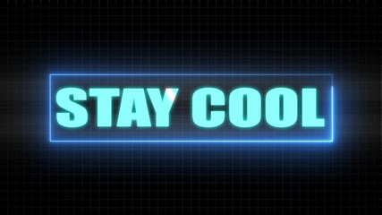 Cyan Neon Text STAYCOL Inside Blue Glowing Rectangle Frame on Dark Grid Background stay cool typography