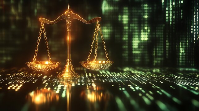 Golden scales of justice digital abstract art isolated on white background