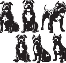 Pitbull Dog Silhouette Vector Set Black and White Pitbull Illustrations Canine Pet Graphics