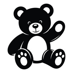 Cute black silhouette teddy bear waving friendly hand icon graphic design element silhouette