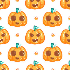 Pumpkin Face Seamless Pattern Cute Halloween whit a Transparent background