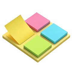 Fototapeta premium Stack of colorful square sticky notes in yellow pink green and blue isolated on transparent background