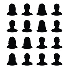 Set of diverse anonymous human head and shoulder silhouettes profile icons for user avatars silhouette