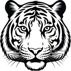 Obraz premium Fierce tiger face black white vector silhouette feline