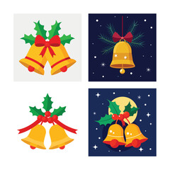 Christmas bells with holly and ribbon isolated on white background vector