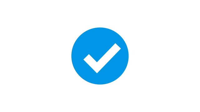 A clean animation motion graphic of a blue circular checkmark badge for verified social media profiles and approval status .
