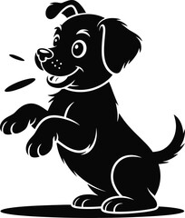 Obraz premium Black puppy playing vector silhouette happy