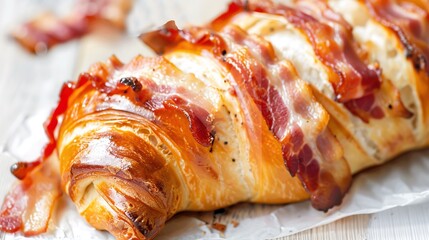 Bacon Roll on White Background – a delicious and simple culinary visual. The bacon roll on a clean white background highlights appetizing textures and savory appeal.