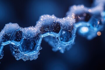 Ice crystals gleaming on a dark backdrop.