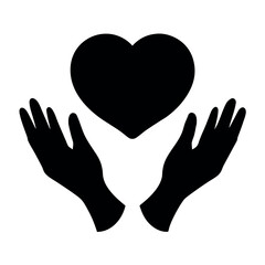 Caring hands gently holding a black heart symbol for love and compassion