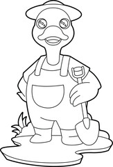 Duck Farmer Shovel Animal Vector Graphic Art Illustrtion