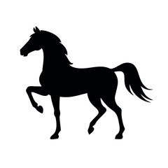 Elegant black silhouette of a horse in motion on a white background