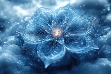 Blue flower blooming in the snow.