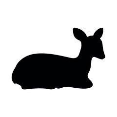 Silhouette of a young deer resting peacefully on a white background