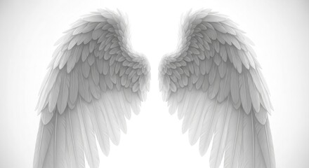 Pair of White Angel Wings on a Bright White Background Keywords: angel wings, white, feathers