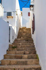 Beautiful old staircase and whitewashed walls of Lindos, Rhodes, Greece