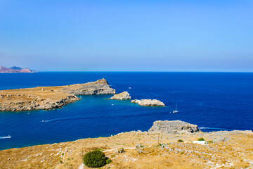 Sea view from the Acropolis of Lindos, Rhodes,  Greece