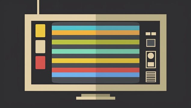 Old Television Displaying Test Pattern against Dark Background for Media
