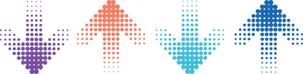 stylized gradient halftone arrow icon set in dot pattern for infographic ui design vector illustration