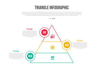 triangle base shape infographics template diagram with simple pyramid with circle badge opposite layout with 3 point step creative simple flat outline