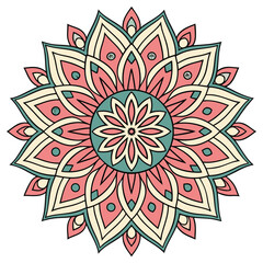 Radiant sunburst mandala design with intricate vector symmetry and vibrant colors