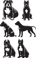 Pitbull Dog Silhouette Vector Set Black and White Pitbull Illustrations Canine Pet Graphics