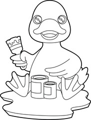 Duck Painter Paint brush Painting Animal Vector Grapic Art Illustration