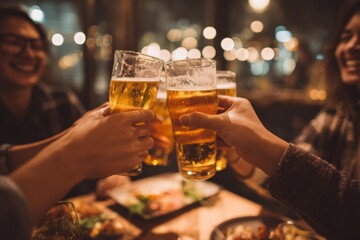 Friends Toasting with Beer at Celebration