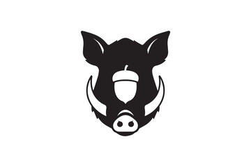 Wild Boar Head with Acorn Logo Design Fierce Boar Head Silhouette Isolated