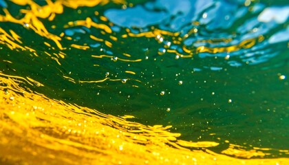 Abstract Underwater Scene with Golden and Green Hues and Bubbles