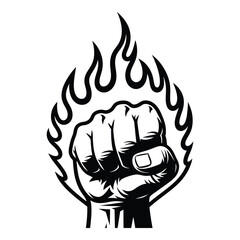 Fiery fist raised in solidarity and power symbolizing strength and rebellion silhouette