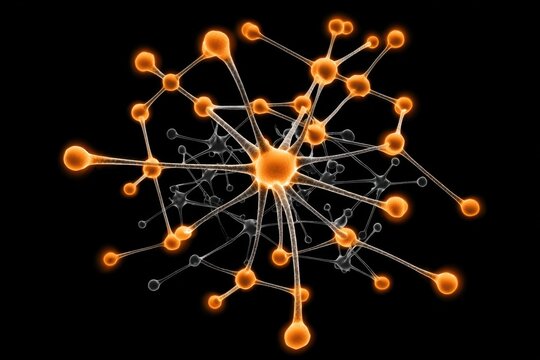 Abstract connected network nodes with central core - Powered by Adobe