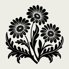 Vintage daisy floral illustration vector graphic scalable decorative design silhouette white background