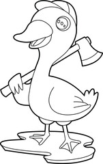 Duck Lumberjack Axe Forest Animal Vector Graphic ArtIllustration