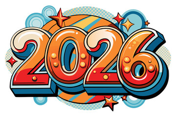 Bold 2026 Dynamic Comic-Style Vector Design for New Year Celebrations