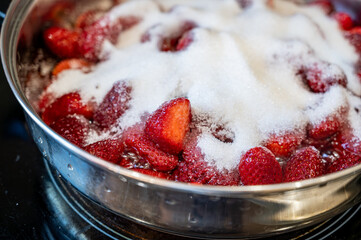 Strawberry Jam Cooking in Pan