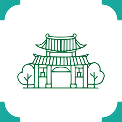 Fototapeta premium Traditional Asian temple gate line art illustration with trees.