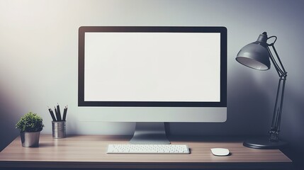 Fototapeta premium ergonomic. Minimalist modern desk with clean lines and soft natural lighting, showcasing a contemporary workspace. real-estate listings.