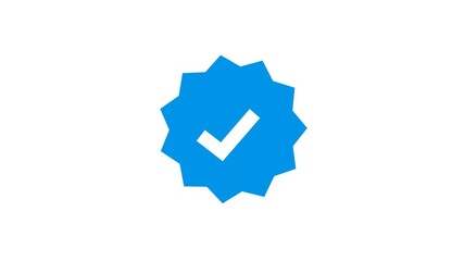 A digital animation motion of a blue checkmark seal, the universal symbol for a verified social media account status, isolated on a white background. ig, instagram - Powered by Adobe