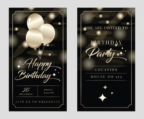 Elegant Birthday Invitation Card with Gold Balloons